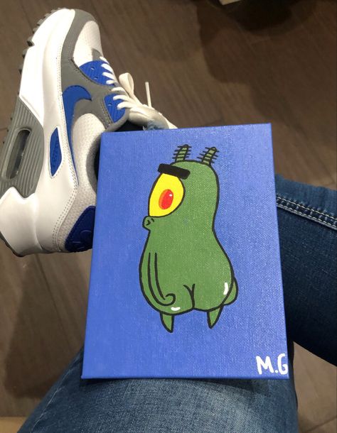 Painting Ideas High Cartoons, G59 Canvas Painting, Easy Painting Ideas On Canvas For Guys, Cartoon Characters Paintings Easy, Canvas Painting Ideas For Stoners, Game Painting Ideas, Stuff To Paint On Your Wall, Easy Character Paintings, Easy Drawings To Paint