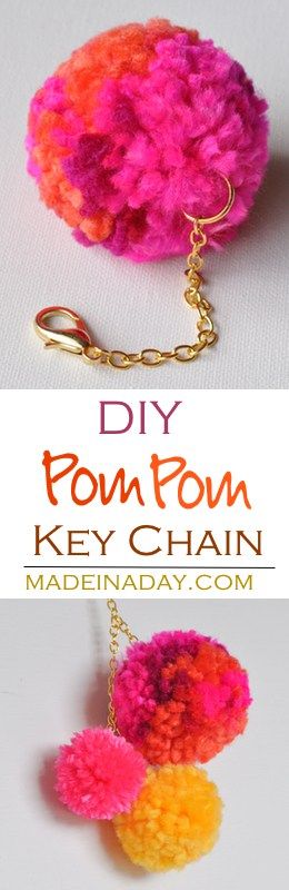 How to make a cute large pom pom key chain to dress up your purse, keys or decor! Super cute trendy craft. Clear instructions of how to use the Clover Pom Pom maker.  via @madeinaday