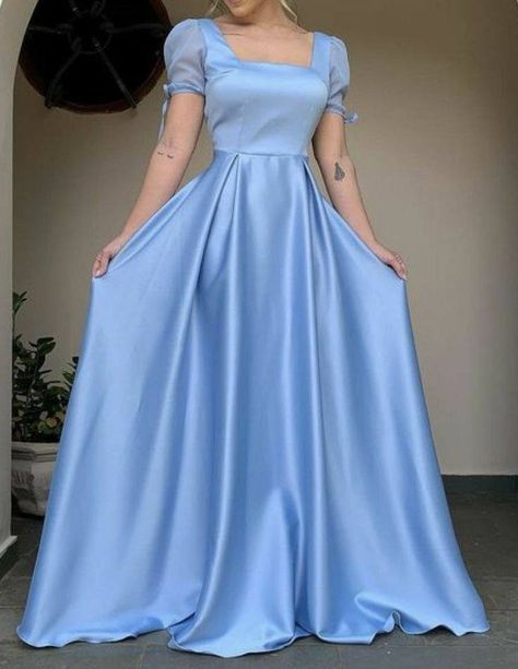 Simple Prom Dress Modest Long, Satin Long Frock Designs, Satin Frocks For Women Western, Satin Long Frocks, Vestidos Vintage Juveniles, Satin Frock Design, Modest Satin Dresses, Latest Long Frocks With Sarees, Long Frocks For Women Party Wear