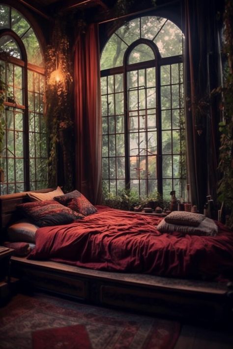 Witchhouse Aesthetic, Witchy Aesthetic Bedroom, Victorian Homes Interior Bedroom, Mystical Room, Witchy Elements, Witchy Bedroom Ideas, Dark Maximalism, Dream Witch, Astrology Decor