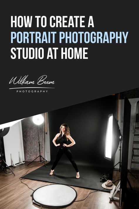 Creating a home studio for portrait photography doesn't need to be expensive or complicated. I'll show you the essentials to get started.  You need some essential elements, like space, a background, lighting, a camera and someone to pose for your portraits.  Start your home studio small and simple, and then add things as you know you need them. No need to complicate your portrait studio before you ever get started.  #portraitphotography #photostudio #portraits #photography How To Set Up A Photo Studio At Home, Small Photography Studio Setup Home, Photo Studio Lighting Setup, Portrait Photoshoot Ideas Studio, Photography Studio Must Haves, Home Studio Photography Setup, Home Studio Photography Ideas, Small Photography Studio Setup, Photography Studio Setup Small Spaces