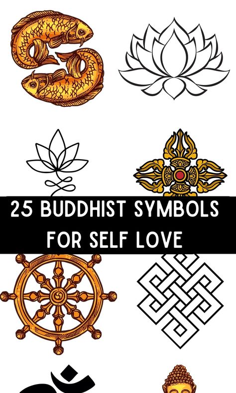 25 Spiritual Buddhist Symbols For Self Love - On Your Journey Peace And Harmony Tattoo, Spiritual Art Tattoo Ideas, Buddhist Quote Tattoo, Buddhist Tattoo Design, Buddhist Tattoos For Women, Buddhism Symbols And Meanings, Bhuddist Symbols, Buddhist Symbols Tattoos, Buddism Tattoo Symbols