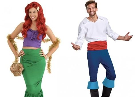 100 Couple Costume Ideas For Halloween | YourTango Little Mermaid Couple Costume, Ariel And Eric Costume, Mermaid Couple Costume, Eric Costume, Disney Couple Costumes, Couple Costume Ideas, Easy Couples Costumes, Costume Ideas For Halloween, Best Couples Costumes