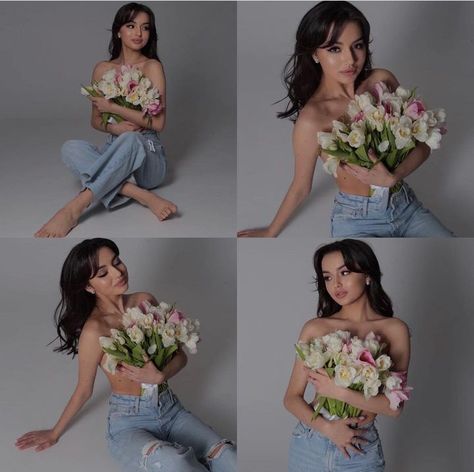 Photo Shoot For 30th Birthday, Birthday Women Photoshoot, Outfit Ideas For A Photoshoot, 29th Bday Photoshoot Ideas, Flowers In Photoshoot, September Birthday Photoshoot Ideas, Flower Bouquet Shirt Photoshoot, Photo Shoot Inspo Birthday, Standing Studio Poses