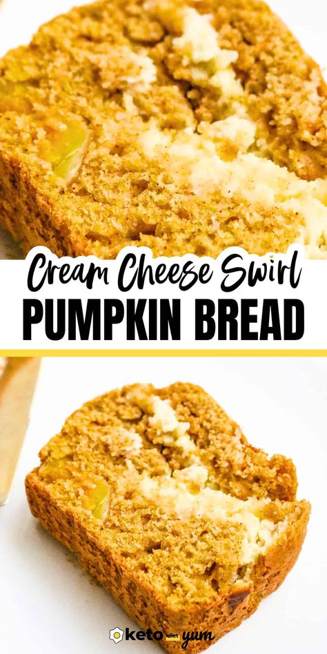 Bake this creamy Keto Pumpkin Bread recipe filled with cream cheese, nutmeg, cinnamon and a delicious pumpkin flavor. Keto Pumpkin Bread Recipes, Keto Cinnamon Bread, Bread With Cream Cheese Filling, Keto Pumpkin Recipes, Pumpkin Bread With Cream Cheese, Keto Pumpkin Bread, Bread With Cream Cheese, Moist Pumpkin Bread, Keto Cream