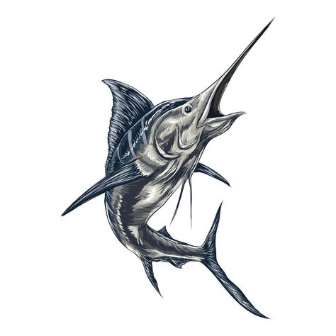 Blue Marlin Tattoo, Marlin Tattoo, Swordfish Tattoo, Blue Marlin Fish, Marlin Fish, Blue Marlin, Branding Design Inspiration, Png Transparent Background, 판타지 아트