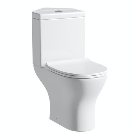 Close Coupled Toilets - from £59.99 | VictoriaPlum.com Small Bathroom Solutions, Contemporary Toilets, Corner Toilet, Compact Bathroom, Downstairs Toilet, Bathroom Solutions, Small Corner, Big Bathrooms, Corner Designs