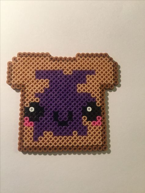 Jelly Toast, perler beads Toast Perler Beads, Peanut Butter And Jelly Perler Beads, Perler Bead Food, Perler Pins, Perler Food, Beads Painting, Jelly Toast, Pixel Beads, Melty Bead Patterns