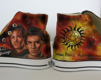 Supernatural Shoes, Supernatural Merch, Shoe Customs, Supernatural Inspired Outfits, Supernatural Merchandise, Supernatural Tshirt, Supernatural Tattoo, Hand Painted Shoes, Shoes Canvas