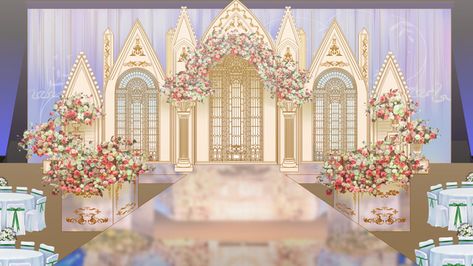 gold,royal wind,palace style,castle,wedding stage area,wedding picture,hand drawn illustration,mobile phone,matching,wedding scene Wedding Castle Decoration, Wedding Stage Illustration, Castle Wedding Theme, Royal Themed Wedding, Royal Wedding Decorations, Princess Wedding Theme, Fairytale Baby Shower, Desi Things, Wedding Castle