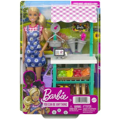 Barbie Farmers Market Playset, Doll (Blonde), Market Stand, Register, Vegetables, Bread, Cheese & Flowers, Great Gift for Ages 3 Years Old & Up
Kids can explore a world of shopping fun with the Barbie Farmers Market Playset!
Ready to help her customers, Barbie doll (blonde/11.5 in) wears an adorable gingham print dress with flower smock plus tall pink boots.
Playset includes a market stand with a gingham print cabana top & comes with shelving that holds two baskets to store the fruits,vegetables Shopkin Dolls, Cheese And Bread, Barbie Playsets, Barbie Doll Set, Market Stands, Barbie Sets, Barbie Doll Accessories, Flowers For Sale, Barbie Toys