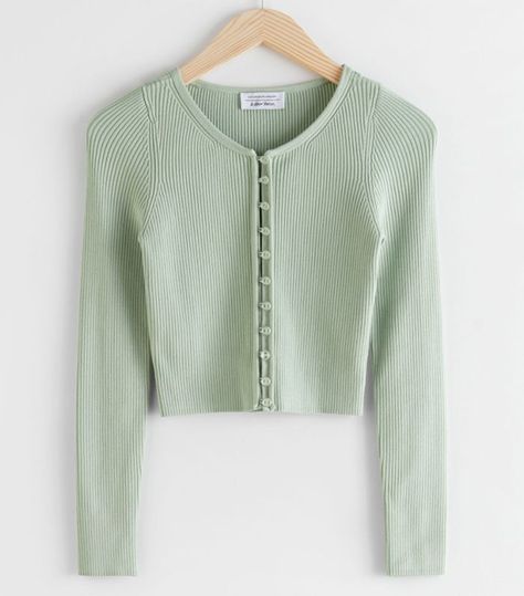 Rib Knit Cardigan, Cardigan Top, Cardigan Sweaters For Women, Fashion Story, Cropped Cardigan, Cardigan Tops, Green Sweater, Outfits Casuales, Cute Casual Outfits