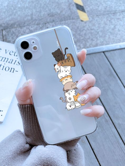 Multicolor    TPU Cartoon Phone Cases Embellished   Phone/Pad Accessories Cute Animal Phone Cases, Cartoon Phone Cases, Diy Phone Case Design, Vintage Phone Case, Apple Iphone Accessories, Chat Kawaii, Girly Iphone Case, Cat Phone Case, Cats Case