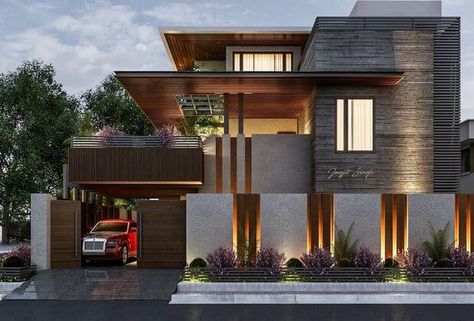 Modern compound wall design pattern with lighting Exterior Perspective, Modern Roof Design, Compound Wall Design, Home Designs Exterior, Boundary Wall, House Roof Design, Compound Wall, Contemporary House Exterior, Modern Villa Design