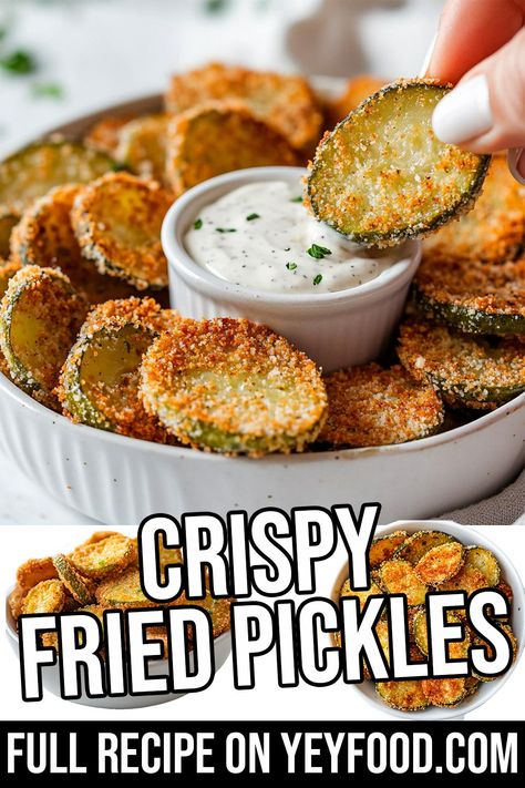 Crispy Fried Pickles - Yeyfood.com: Recipes, cooking tips, and kitchen hacks for home cooks of all levels Home Made Fried Pickles, Fried Pickles In Oven, Fried Pickle Recipes, Homemade Fried Pickles, Crispy Fried Pickles, Fried Fish Batter, Deep Fried Pickles, Cinnamon Bread Easy, Fried Pickles Recipe