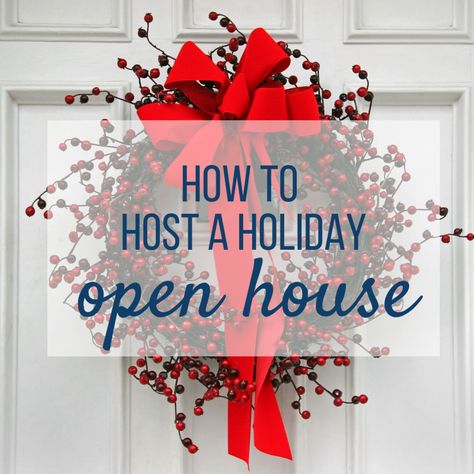 Looking for tips and ideas on how to host a holiday open house? I've got 5 tips that'll get you ready to host the perfect holiday open house in no time! I've got ideas for #food, #holidayopenhousefood, #holidayopenhouseinvitations, #decorations, #holidayhopenhouse, #menuideas, #christmas, #thanksgiving, #openhouse, Christmas Open House Activities, Simple Front Of House Christmas Decor, Thanksgiving Open House Food, Hosting A Christmas Open House, Boutique Christmas Open House Ideas, Christmas Eve Open House Ideas, Holiday Open House Ideas Business, Birthday Open House Ideas, Christmas Open House Menu Ideas