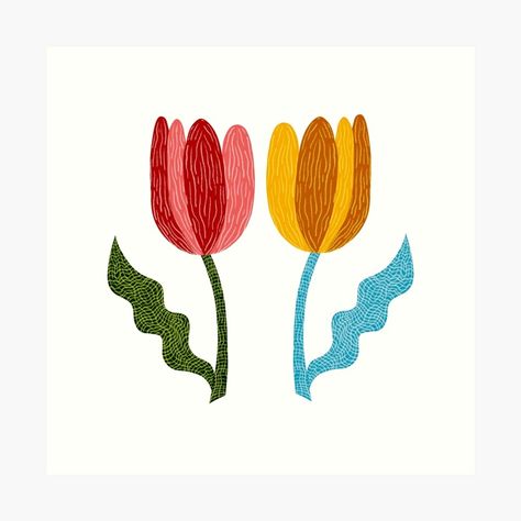 Tulip Folk Art, Tulip Illustration Cute, Tulip Illustration, Double Tulips, Amsterdam Tulips, Dutch Tulips, Tulip Art, Tulip Drawing, Tulip Painting