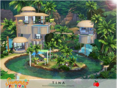 The Sims Resource - SummerFestival - Tina recreation center Sims 4 Recreation Center, Houses Layout, Sims 4 Houses Layout, The Sims 4 Lots, Jungle Adventure, Sims Freeplay, Los Sims, Recreation Centers, Outdoor Retreat