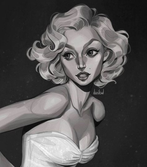 Marilyn Monroe Fan Art, Bendy Art, Stylised Art, Comic Style, Celebrity Art, Comic Styles, Pretty Art, Marilyn Monroe, Long Hair