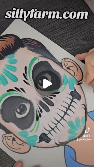 Everything Face And Body Art on Instagram: "💀🏵It's Never to early to start practicing your sugar skull designs! . 🎨This was done with the paint pal little drop ,Luxe # 3 ,Deep Ocean Fab,Black & White Fab Luxe. . . #facepainting #facepaint #facepaintersoninstagram #facepainters #sillyfarm #facepaintgsupplies #facepaintgsupplies #faceandbodyart #professionalfacepainters #fabatv #glitter" Sugar Skull Face Paint Easy, Sugar Skull Art Painting, Sugar Skull Face Paint, Skull Face Paint, Sugar Skull Face, Sugar Skull Design, Face Painting Easy, Skull Face, Sugar Skull Art