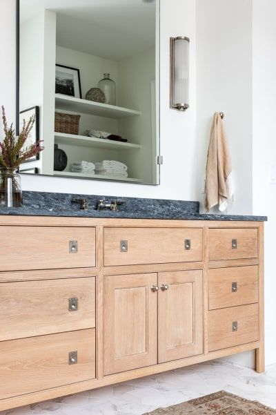 Shea McGee’s Drip Edge Sink Detail Is Our Favorite Part of Her New Kitchen Light Wood Bathroom Vanity, Studio Mcgee Bathroom, Mcgee Bathroom, The Mcgee Home, Beautiful Bathtubs, Mcgee Home, Wood Bathroom Vanity, Aesthetic Bathroom, Bathroom Photos