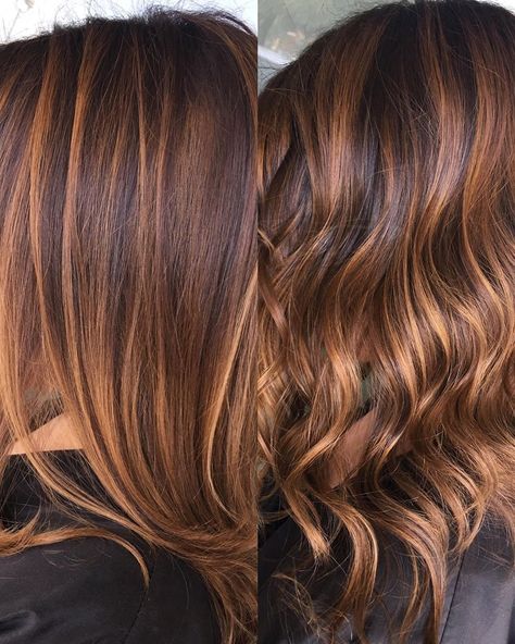 Strawberry Blonde Balayage On Brown Hair, Copper Brown Balayage Brunettes, Brown Hair Copper Highlights, Strawberry Blonde Balayage Brunette, Strawberry Blonde Highlights Brown Hair, Copper Brown Balayage, Straight Hair Color Ideas, Dark Copper Balayage, Dark Copper Balayage Brunette