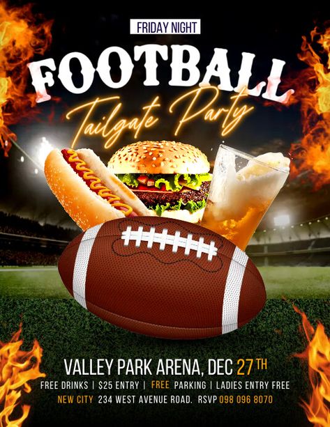 Football Tailgate Party, Friday Night Football, Tailgate Parties, Free Posters, Football Tailgate, Party Flyers, Invitation Design Template, Free Football, Party Invite Design