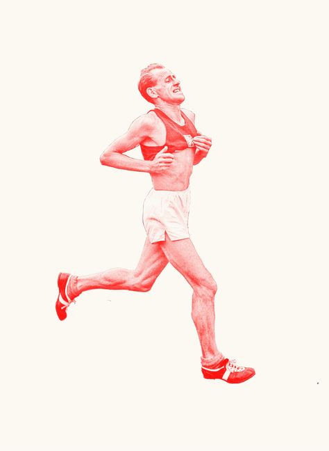 Emil Zatopek Runner Illustration Running, Vintage Running Aesthetic, Man Running Drawing, Runner Drawing, Runner Illustration, Emil Zatopek, Running Illustration, Running Posters, Running Art