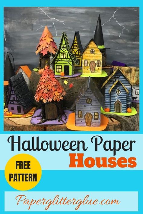 Diy Halloween Village, 13 Days Of Halloween, Halloween Challenge, Halloween Village Display, Halloween Crafting, Casa Halloween, Halloween Paper Crafts, Valentines Crafts, Glitter Houses