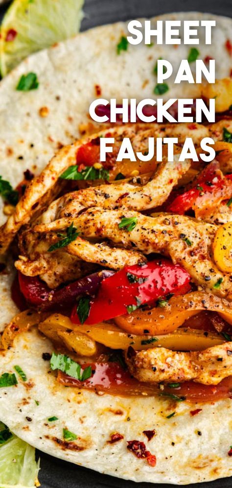 A flour tortilla filled with juicy seasoned chicken fajitas. Healthy Lemon Chicken, Sheet Pan Chicken Fajitas, The Stay At Home Chef, Fajita Spices, Stay At Home Chef, Homemade Fajita Seasoning, Chicken Roasted, Chicken Fajita Recipe, Pan Chicken Fajitas