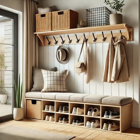 Bag Station Home, Entrance Hall Ideas Shoe Storage, Place For Shoes Entryway, Shoe Cubby And Coat Rack, Coat Storage Hooks, Coat Shoe Storage Entrance, Home Entrance Organization, Entrance Hall Ideas Storage, Hallway Storage Coats And Shoes