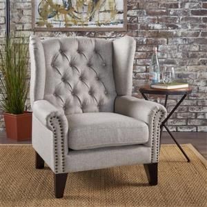 Best Selling Home Decor Laird Taditional Fabric Accent Chair - Beige | Lowe's Canada Chic Accent Chairs, Wingback Accent Chair, Blue Accent Chairs, Period Piece, Brown Kitchen, Tufted Arm Chair, Fabric Accent Chair, Christopher Knight, Living Room Furniture Chairs