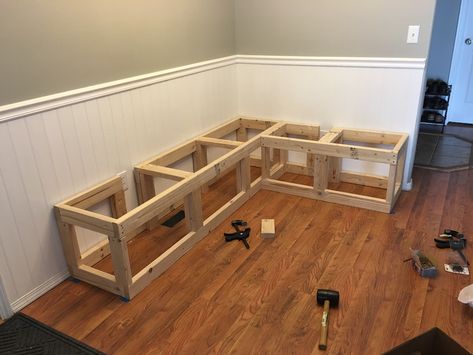 Wooden Breakfast Nook, Diy Small Breakfast Nook, Custom Breakfast Nook, How To Build A Bench For Kitchen Table, Breakfast Bench Seating, Build A Breakfast Nook, How To Build A Breakfast Nook, Breakfast Nook Dimensions, Diy Breakfast Nook Bench