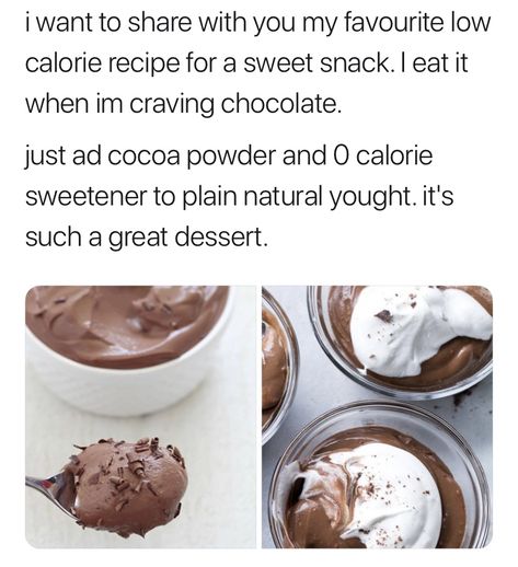 Food Calories List, Low Cal Dessert, Low Cal Recipes, Healthy Sweets Recipes, Chocolate Craving, Low Cal, Great Desserts, Healthy Sweets, Sweets Recipes