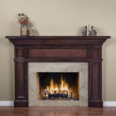 Classic Fireplace Mantle, Old Fireplace Ideas, Dark Wood Fireplace, Wood Mantel Fireplace, Craftsman Fireplace Mantels, Fireplace Mantle Ideas, Mahogany Fireplace, Downtown House, 2024 Home Decor Trends