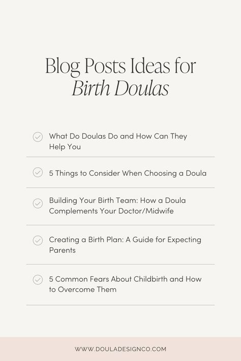 Struggling to attract more birth clients? Kickstart your doula website's blog with these powerful post ideas! Cover essential topics from creating effective birth plans to addressing common childbirth fears. Establish your expertise and form meaningful connections with expecting parents. Craving more insights? Follow us for more helpful tips @douladesignco on Instagram! #doula #doulabusiness #doulawebsite #birthdoulawebsite #websitetemplates #doulamarketingideas Doula Post Ideas, Doula Affirmations, Doula Marketing, Doula Aesthetic, Doula Branding, Mother Tips, Doula Resources, Doula Tips, Doula Website