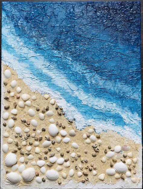 3d Texture Painting (Sea Beach) 3d Sea Painting, Texture Painting On Canvas Beach, Canvas Painting Ideas Sea Beach Art, Texture Sea Painting, Beach Painting With Shells, Sea Texture Painting, 3d Beach Painting, Textured Sea Painting, Sea Shell Painting On Canvas