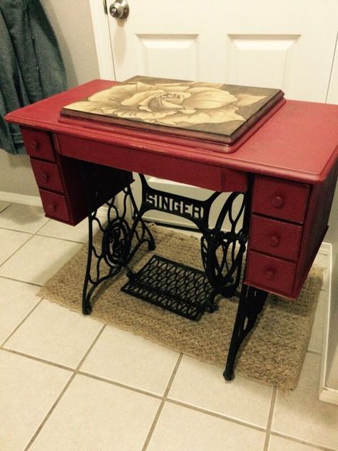 Old Sewing Machine Table Repurposed, Sewing Machine Table Repurposed, Repurposed Coffee Bar, Singer Sewing Table, Old Sewing Machine Table, Sewing Table Repurpose, Singer Sewing Tables, Singer Sewing Machine Table, Old Sewing Machine