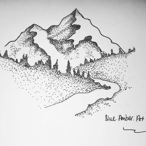 Doodles Nature, Paper Polaroid, Super Drawing, Nature Ideas, Dotted Drawings, Epic Drawings, Drawing Doodles, Stippling Art, Mountain Drawing