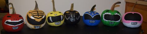 Mighty Morphin' Power Rangers painted pumpkins Pumkin Decoration, Character Pumpkins, Pumpkin Decorating Contest, Pom Pom Flowers, Pumpkin Carving Designs, Ny Rangers, Pumpkin Painting Ideas, Halloween Queen, Pumpkin Carving Templates