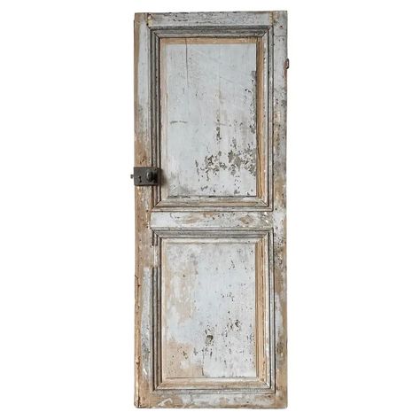 Reclaimed 19th Century French Door with Weathered Blue Paint French Blue Paint, 2 Panel Door, Distressed Doors, Salvaged Doors, Linen Cupboard, Barrel Hinges, Antique Doors, Door Gate, Garden Elements