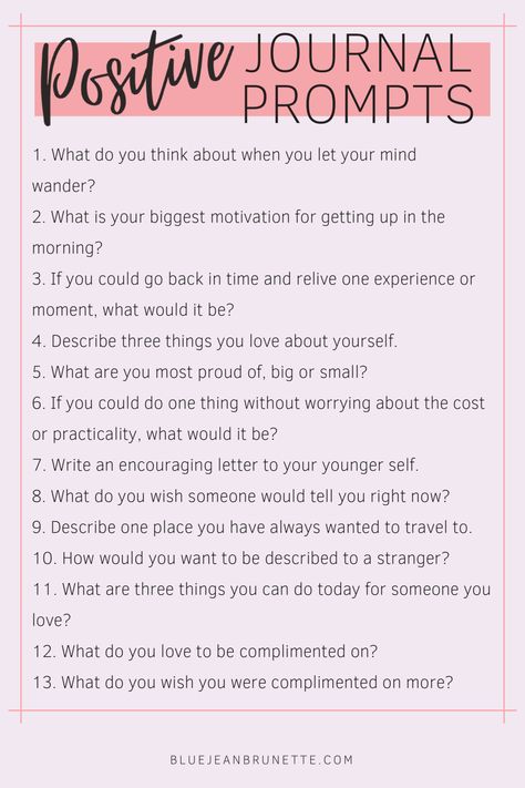 Journaling is an awesome form of self care and great for self development. It can be hard to be inspired or motivated to write in your journal, so use these positive journal prompts and journal topics for self-discovery and reflection. #journal #journaling #journalprompts #positive #selfdiscovery Positive Journal Prompts, Positive Journal, Journal Prompts For Teens, Journal Topics, Journal Questions, Healing Journaling, Gratitude Journal Prompts, Daily Journal Prompts, Self Care Bullet Journal