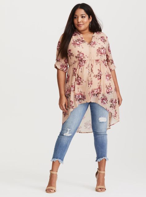 Plus Size Tops: Women's Sexy & Cute Plus Size Shirts | Torrid Chiffon Tunic, Floral Print Chiffon, Button Blouse, Fashion Weeks, Floral Chiffon, Print Chiffon, Mode Inspiration, Plus Size Shirts, Chiffon Fabric