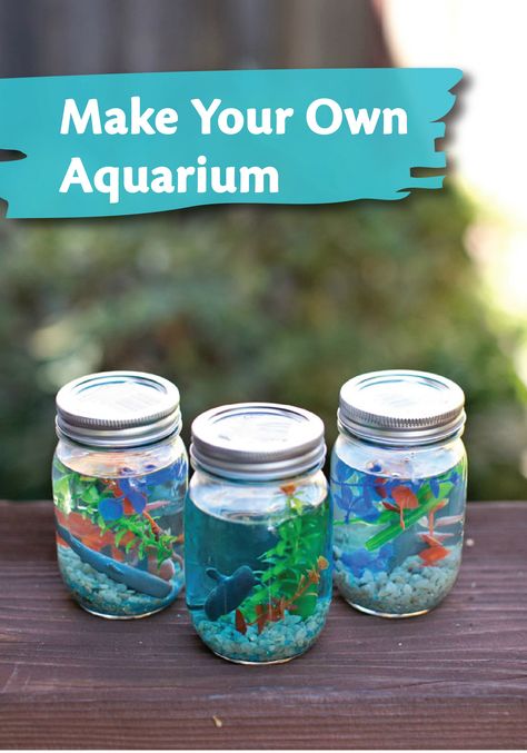 Make this adorable Mason Jar Aquarium with your kids! This small, cute craft is a great boredom buster. Mason Jar Aquarium, Jar Aquarium, Jars Crafts, Aquarium Craft, Glass Things, Diy Lego, Diy Aquarium, Traditional Colonial, Jar Ideas