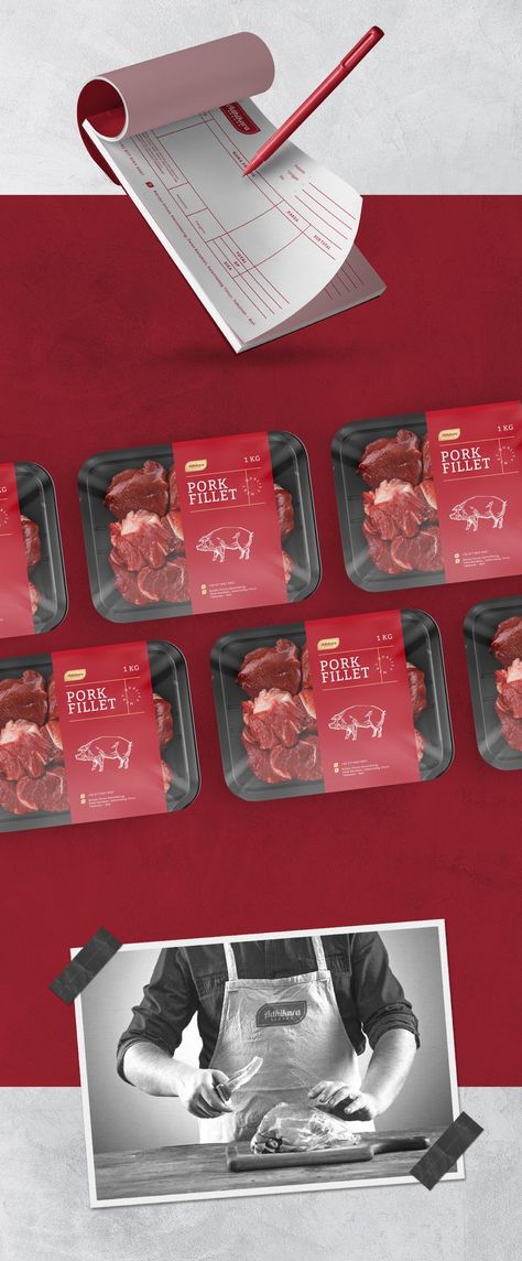 Butcher Logo, Label Packaging Design, Bill Design, Butcher Apron, Apron Design, Motion Logo, Pork Fillet, Label Packaging, Visual Branding