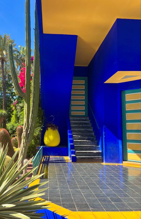 Ysl Garden Marrakech, Majorelle Blue Interior, Ysl Marrakech, Marrakech Design, Morroco Marrakech, Majorelle Blue, Moorish Architecture, Electric House, Tropical Houses