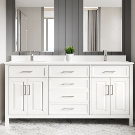 Wildon Home® Domela 72" W x 22" x 35" H Double Sink Vanity with Power Bar and Drawer Organizer & Reviews | Wayfair Transitional Bathroom Design, 72 Vanity, Bar Drawer, Engineered Stone Countertops, Power Bar, Power Bars, King Bedroom Sets, Double Sink Vanity, Sink Vanity