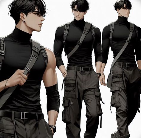 Male Assassin Outfit, Character Art Clothes, Guy Clothes Drawing, Male Outfits Drawing Reference, Anime Guy Outfits, 얼굴 그리기, Dark Anime Guys, Anime Guys Shirtless, 캐릭터 드로잉