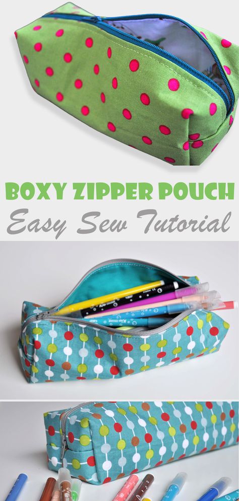 Zippered Box Pouch Sewing Tutorial. How to Make an Easy Boxy Zipper Pouch. Block Zipper Pouch Tutorial, How To Sew A Pencil Case Zipper Pouch, Dumpling Pouch Free Pattern, Box Zipper Pouch Pattern, Boxy Bag Pattern Free, Patchwork Zipper Pouch, Free Pouch Sewing Pattern, Zipper Bags To Sew, Zipper Pouch Pattern Free