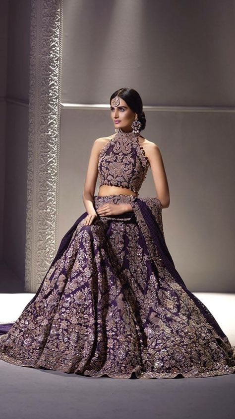 Purple lengha by Umar Sayeed                                                                                                                                                                                 More Lehenga Purple, Designer Bridal Lehenga, Indian Bridal Lehenga, Outfits Dress, Salwar Kamiz, Indian Bridal Wear, Ghagra Choli, Bridal Lehenga Choli, Indian Couture